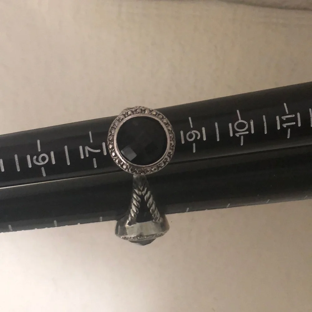 Black stone rhinestone silver‎ ring